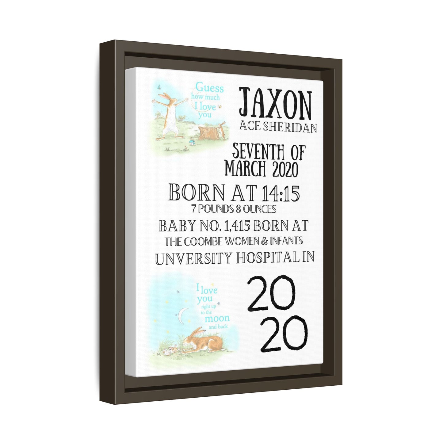 NewBorn Personalised Matte Canvas, Framed (Variant Designs Available)