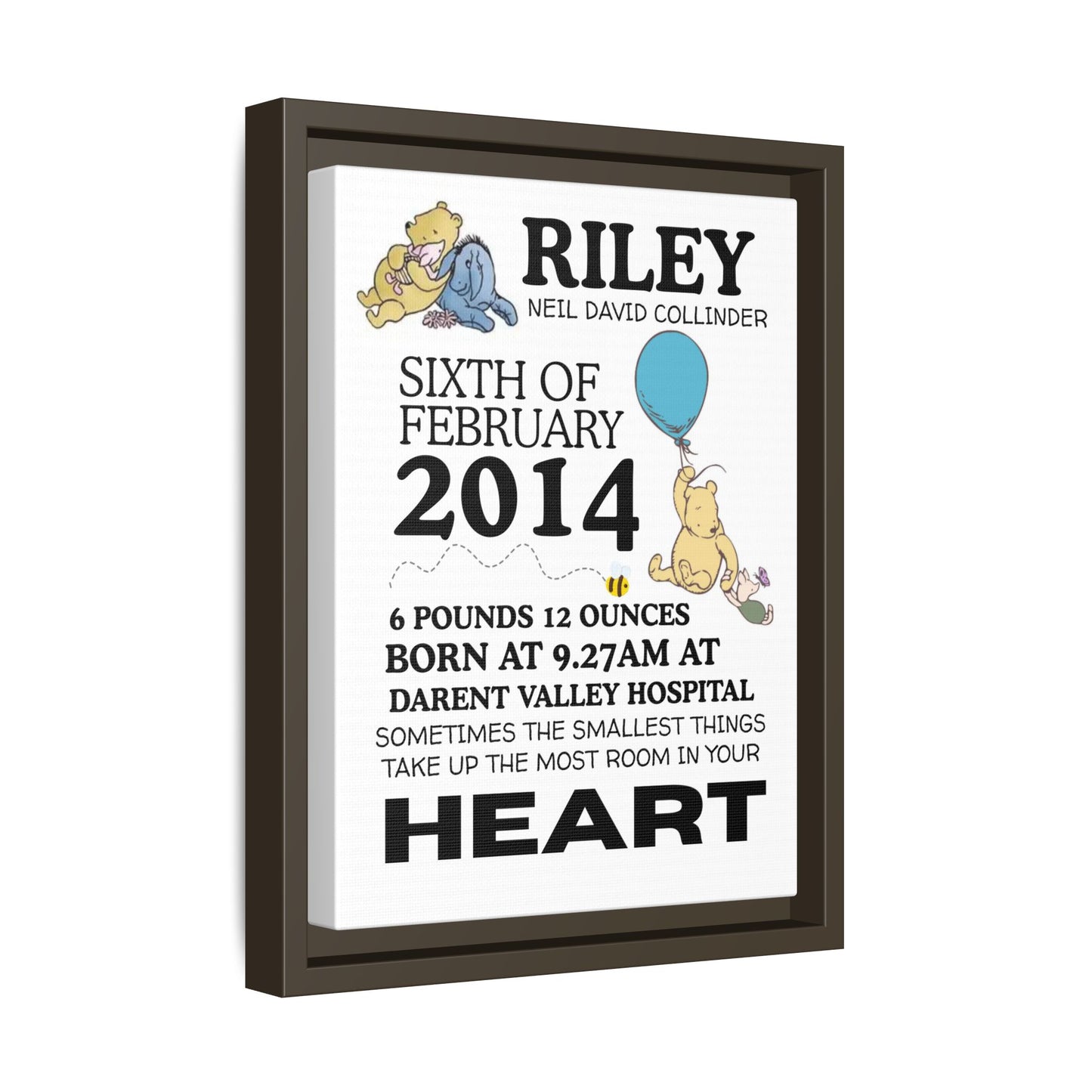 Winnie NewBorn Framed Canvas Print - Personalised Newborn Print (Variants Available)