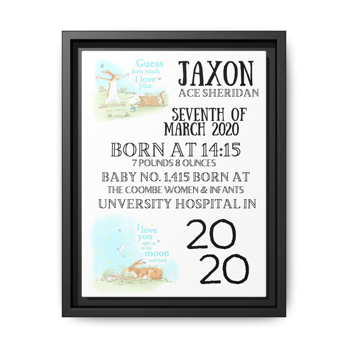 NewBorn Personalised Matte Canvas, Framed (Variant Designs Available)
