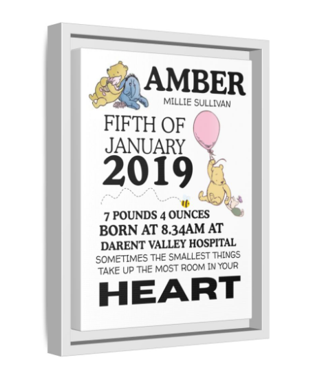 Winnie NewBorn Framed Canvas Print - Personalised Newborn Print (Variants Available)