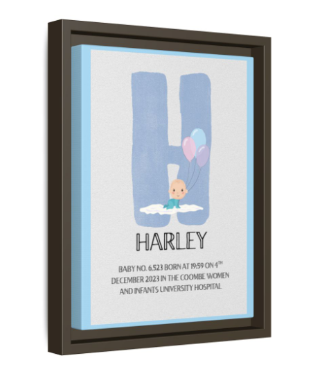 NewBorn Name Board Matte Canvas, Framed (Colour Variants Available)