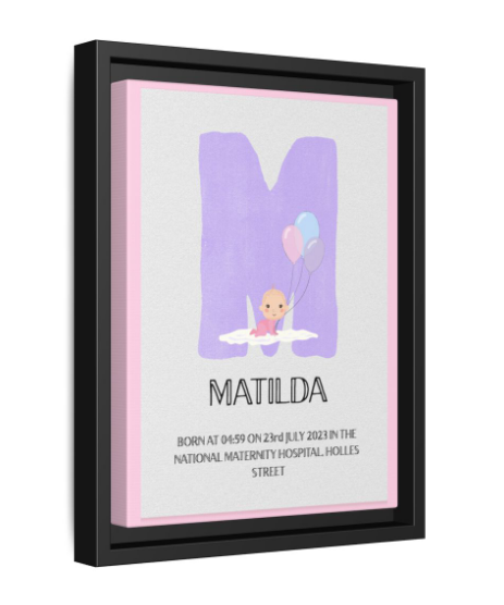 NewBorn Name Board Matte Canvas, Framed (Colour Variants Available)