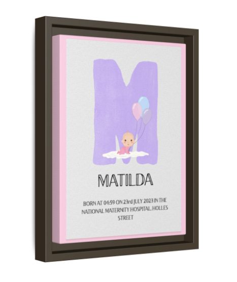 NewBorn Name Board Matte Canvas, Framed (Colour Variants Available)