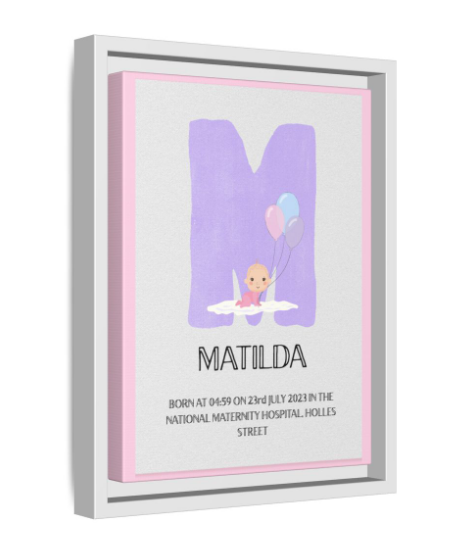 NewBorn Name Board Matte Canvas, Framed (Colour Variants Available)