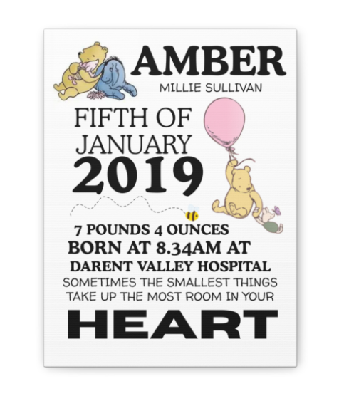 Personalised Canvas Print - Winnie NewBorn Print, Matte Stretched 1 25"