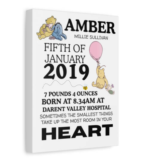 Personalised Canvas Print - Winnie NewBorn Print, Matte Stretched 1 25"