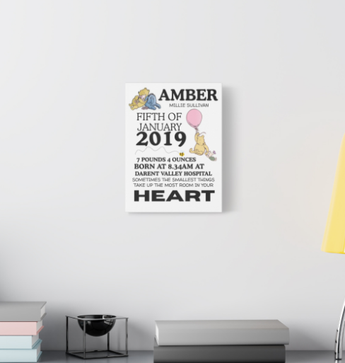 Personalised Canvas Print - Winnie NewBorn Print, Matte Stretched 1 25"