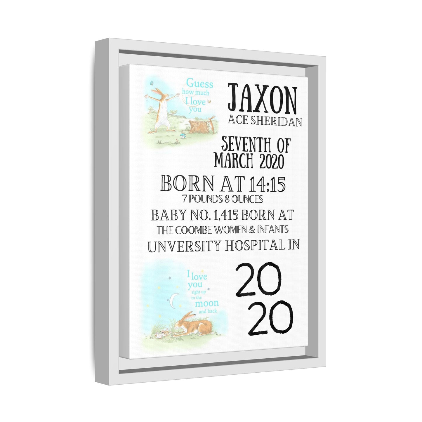 NewBorn Personalised Matte Canvas, Framed (Variant Designs Available)