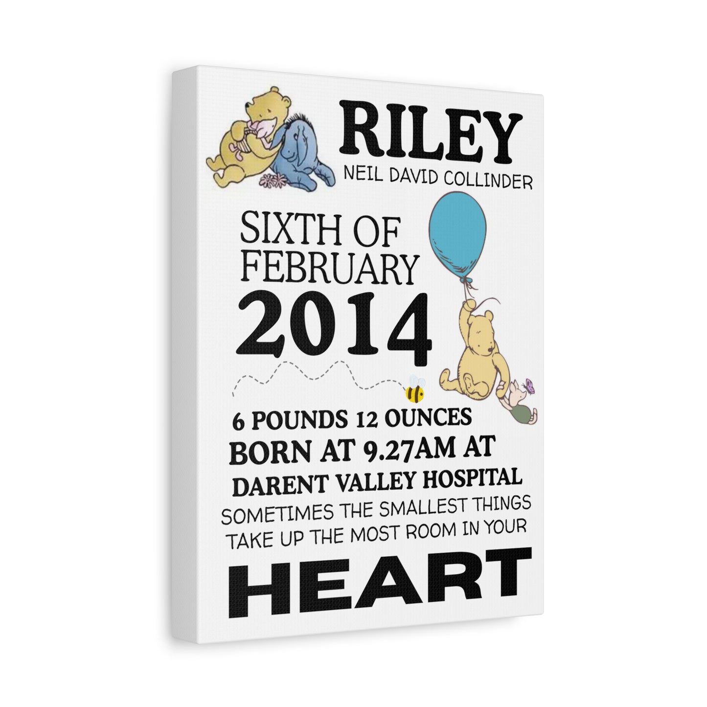 Personalised Canvas Print - Winnie NewBorn Print, Matte Stretched 1 25"
