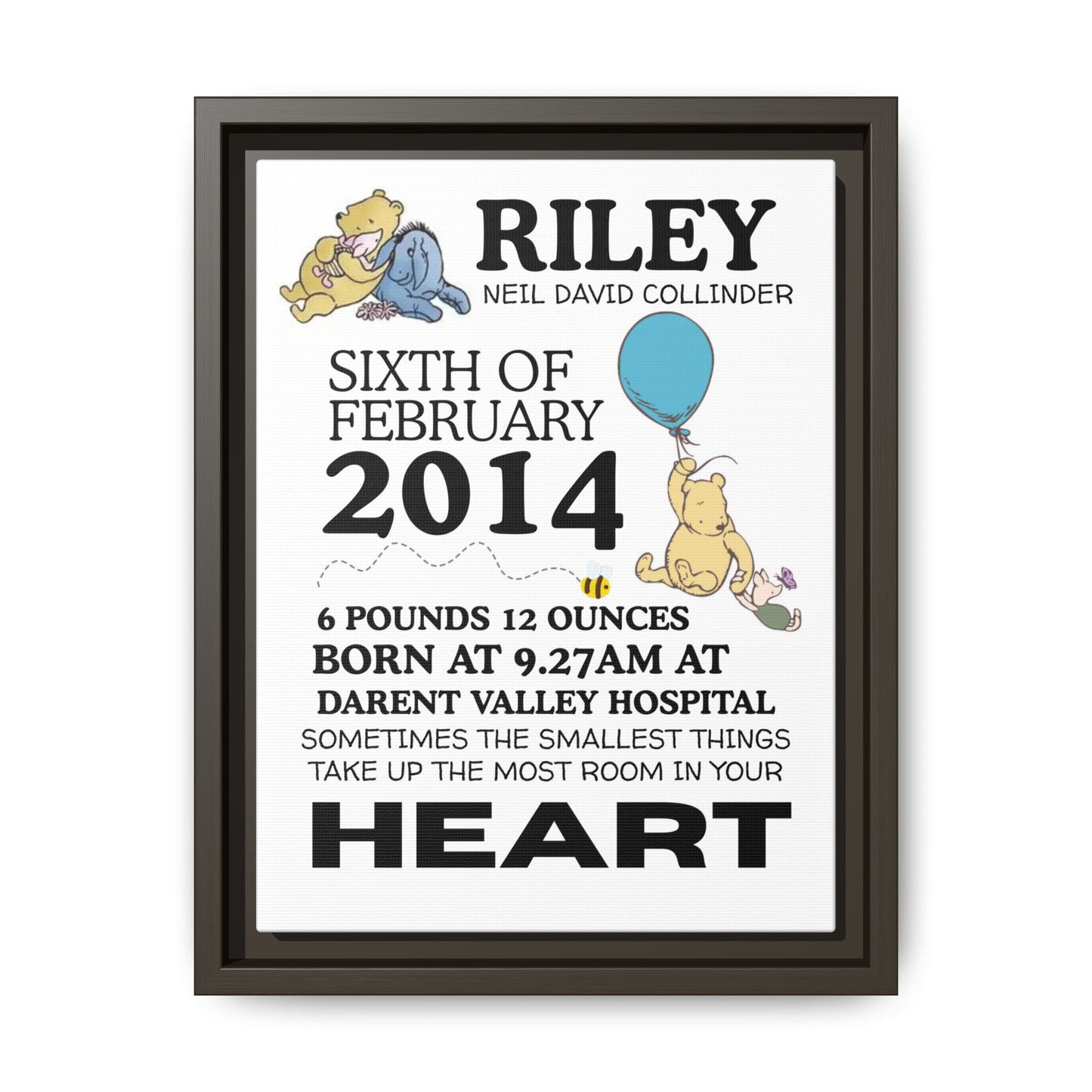 Winnie NewBorn Framed Canvas Print - Personalised Newborn Print (Variants Available)