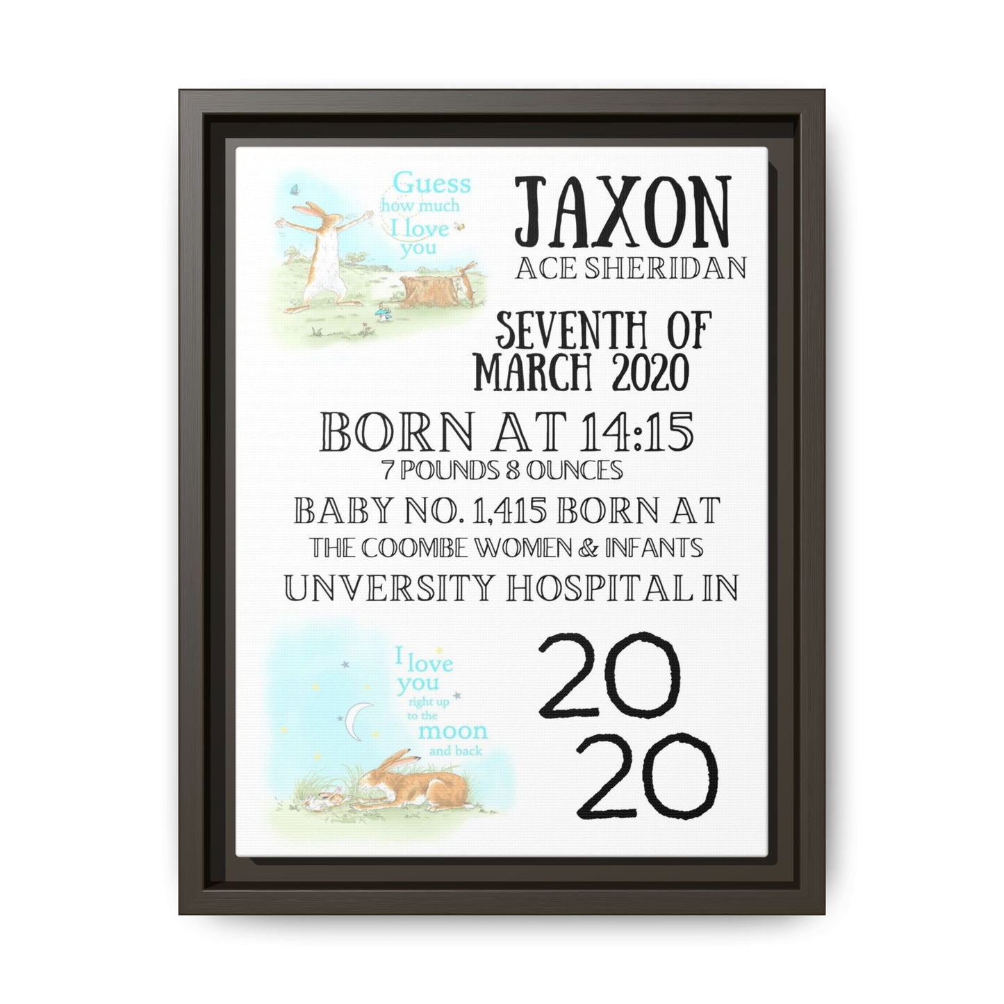 NewBorn Personalised Matte Canvas, Framed (Variant Designs Available)