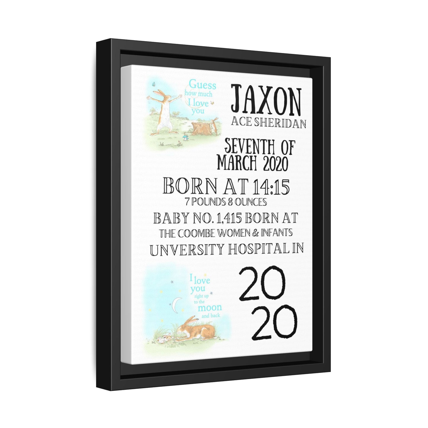 NewBorn Personalised Matte Canvas, Framed (Variant Designs Available)