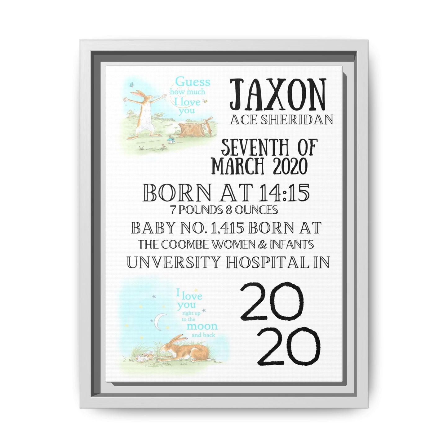 NewBorn Personalised Matte Canvas, Framed (Variant Designs Available)