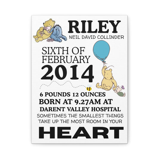 Personalised Canvas Print - Winnie NewBorn Print, Matte Stretched 1 25"