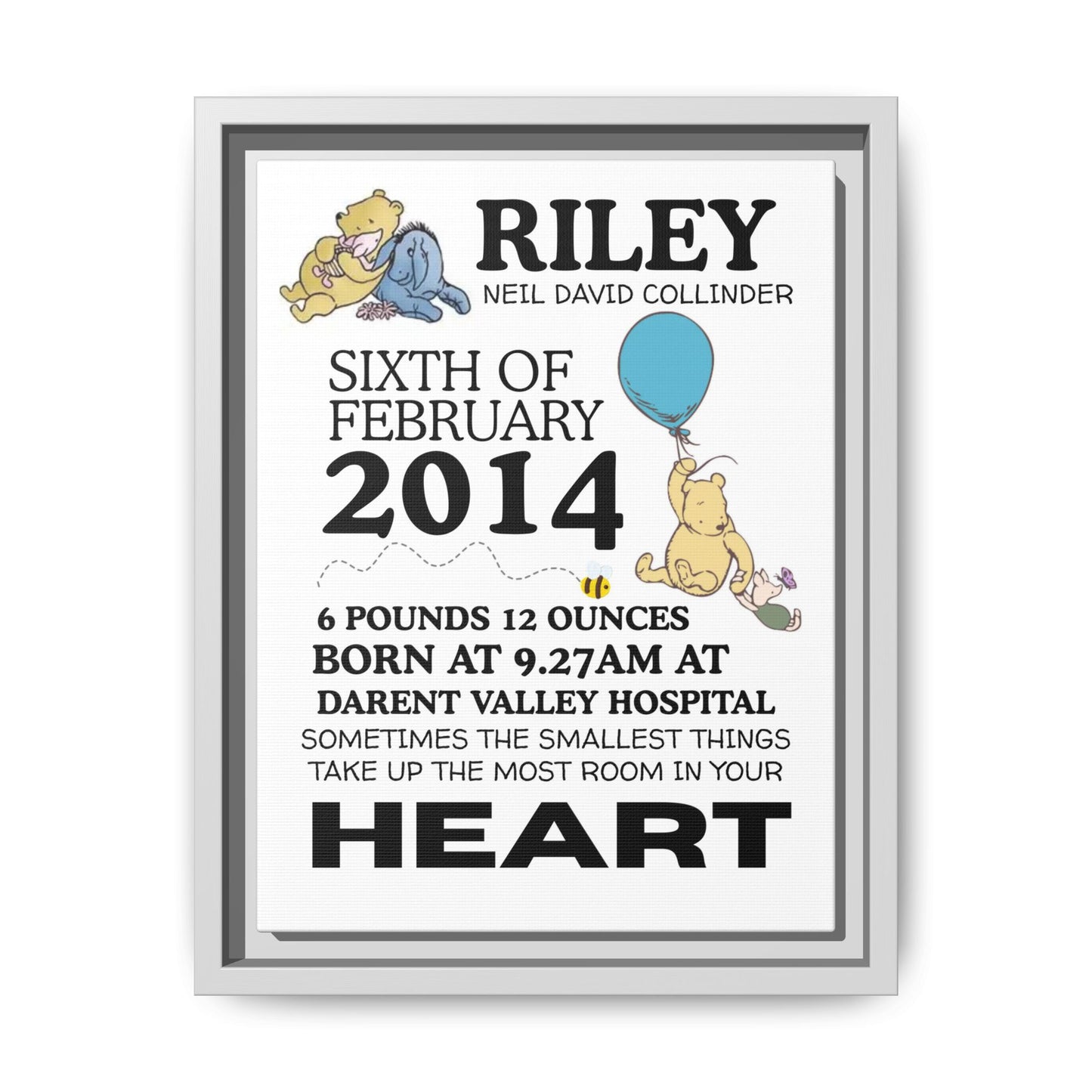 Winnie NewBorn Framed Canvas Print - Personalised Newborn Print (Variants Available)