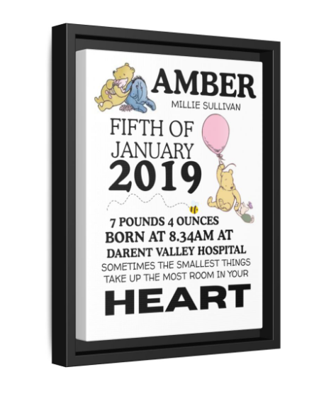 Winnie NewBorn Framed Canvas Print - Personalised Newborn Print (Variants Available)