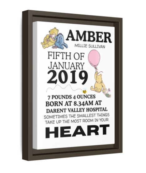 Winnie NewBorn Framed Canvas Print - Personalised Newborn Print (Variants Available)
